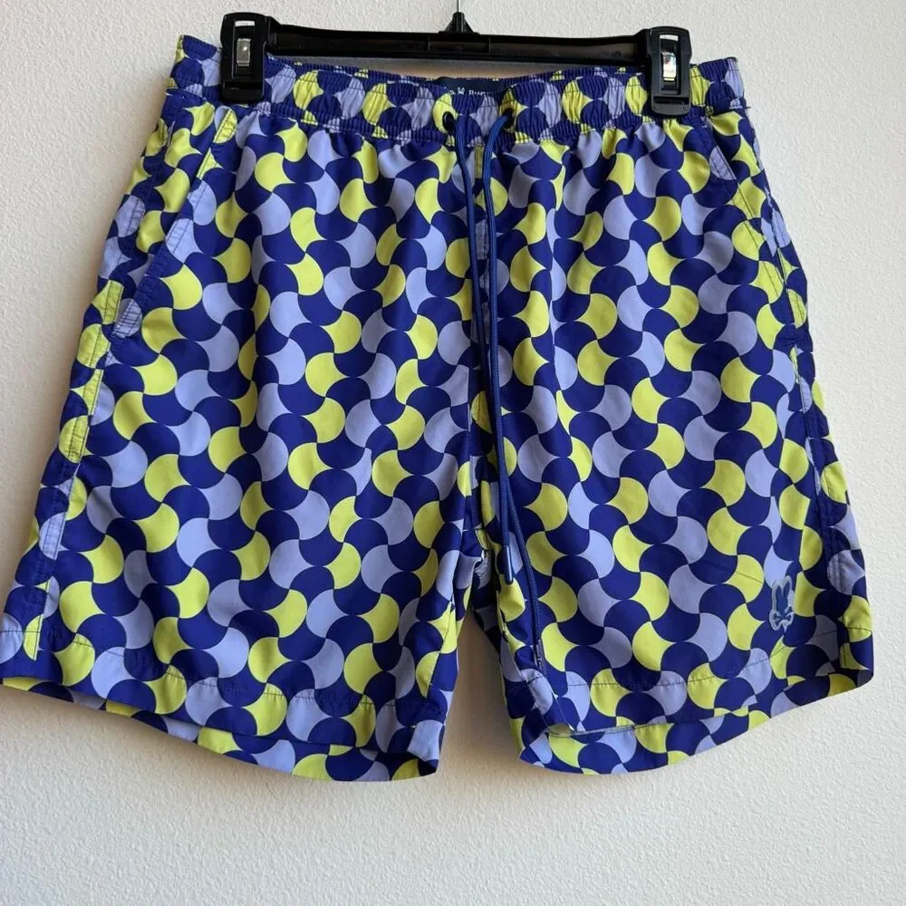 Psycho Bunny Colchester Purple Wavy Checkboard Swim Truck Size Small Inseam 6”